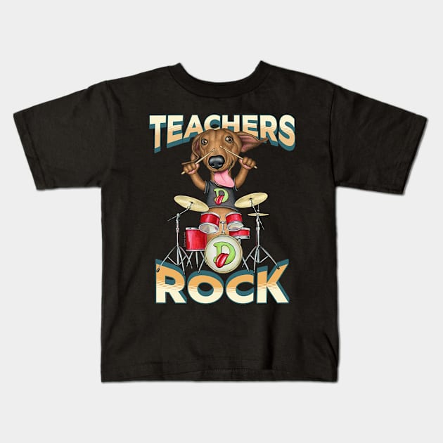 funny cute Teachers back to school students Doxie dachshund Kids T-Shirt by Danny Gordon Art